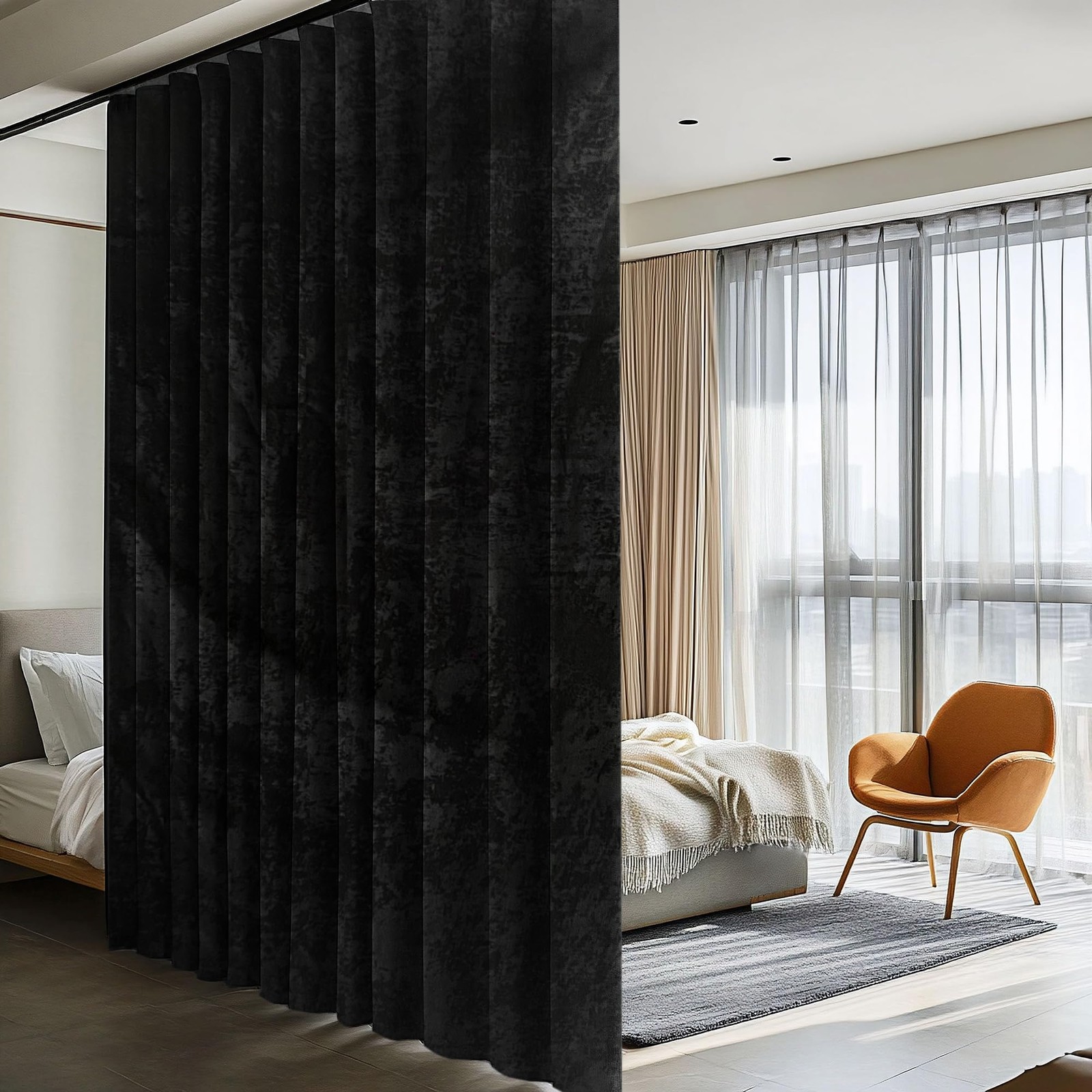 Room Divider Curtains with Ceiling Track, 100% Blackout Heavy Ceiling Curtain…