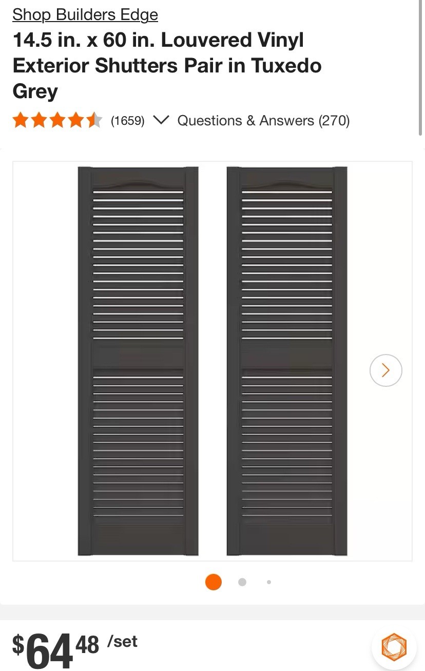 Builders Edge 14.5 in. x 75 in. Louvered Vinyl Exterior Shutters Pair in Black.