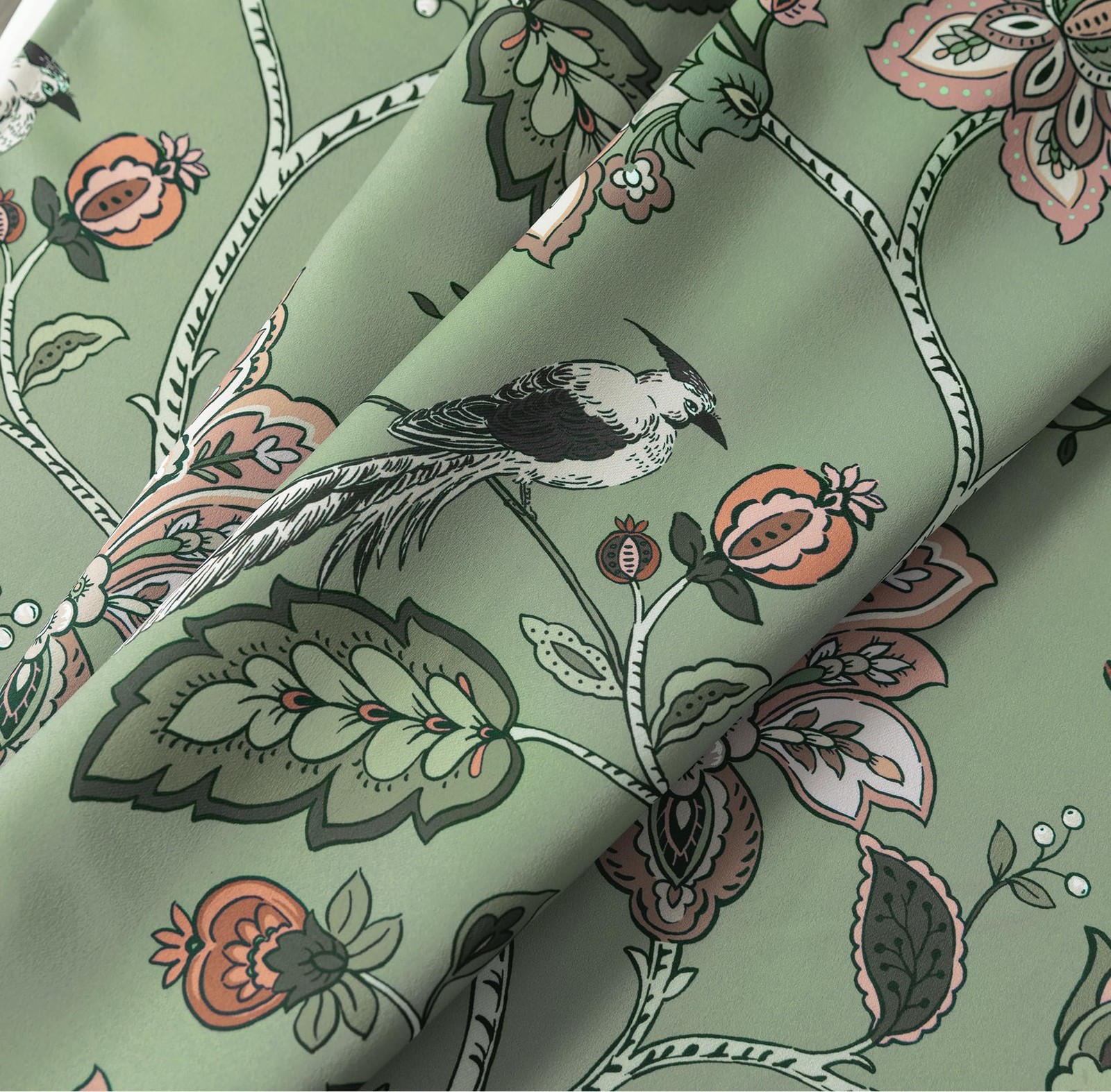 Lino Rosa Short Floral Patterned Blackout Curtains for Bedroom, Decorative Black