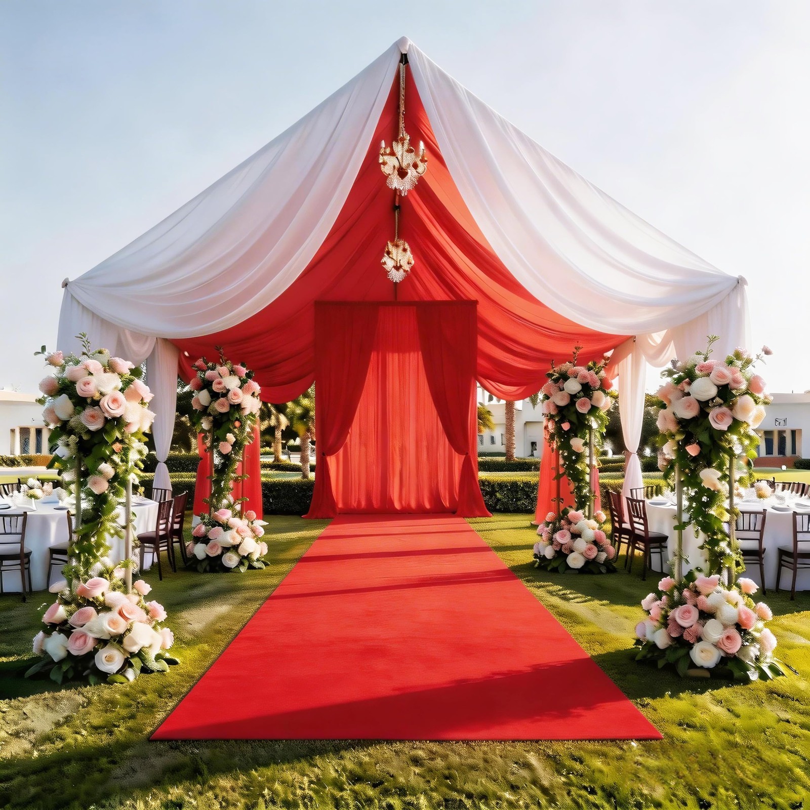 White Chiffon Ceiling Drapes – 2 Panels, 5ft x 20ft Sheer Fabric for Wedding Dec