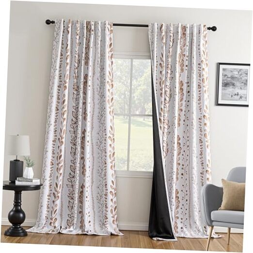 Blackout Curtains 95 Inches 50″W x 95″L (Pack of 2) Blackout- Leaves Khaki