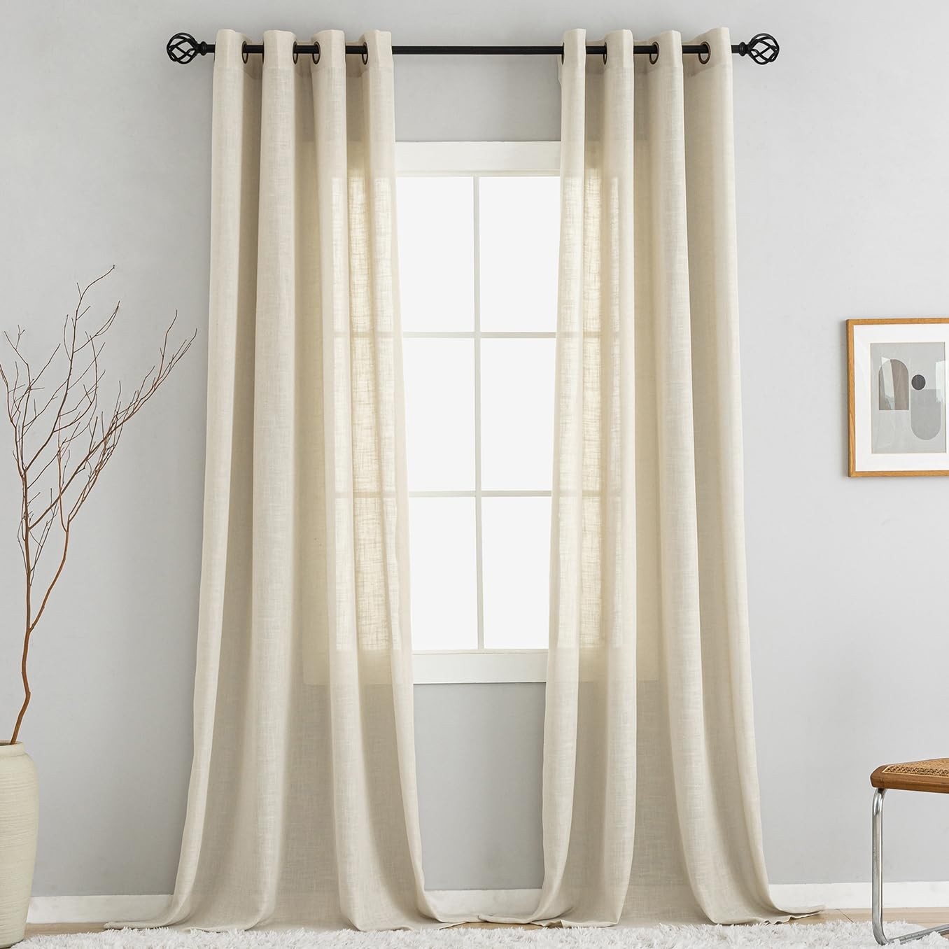 Natural Linen Textured Curtains Eyelet Linen Curtains for Window Living Room…