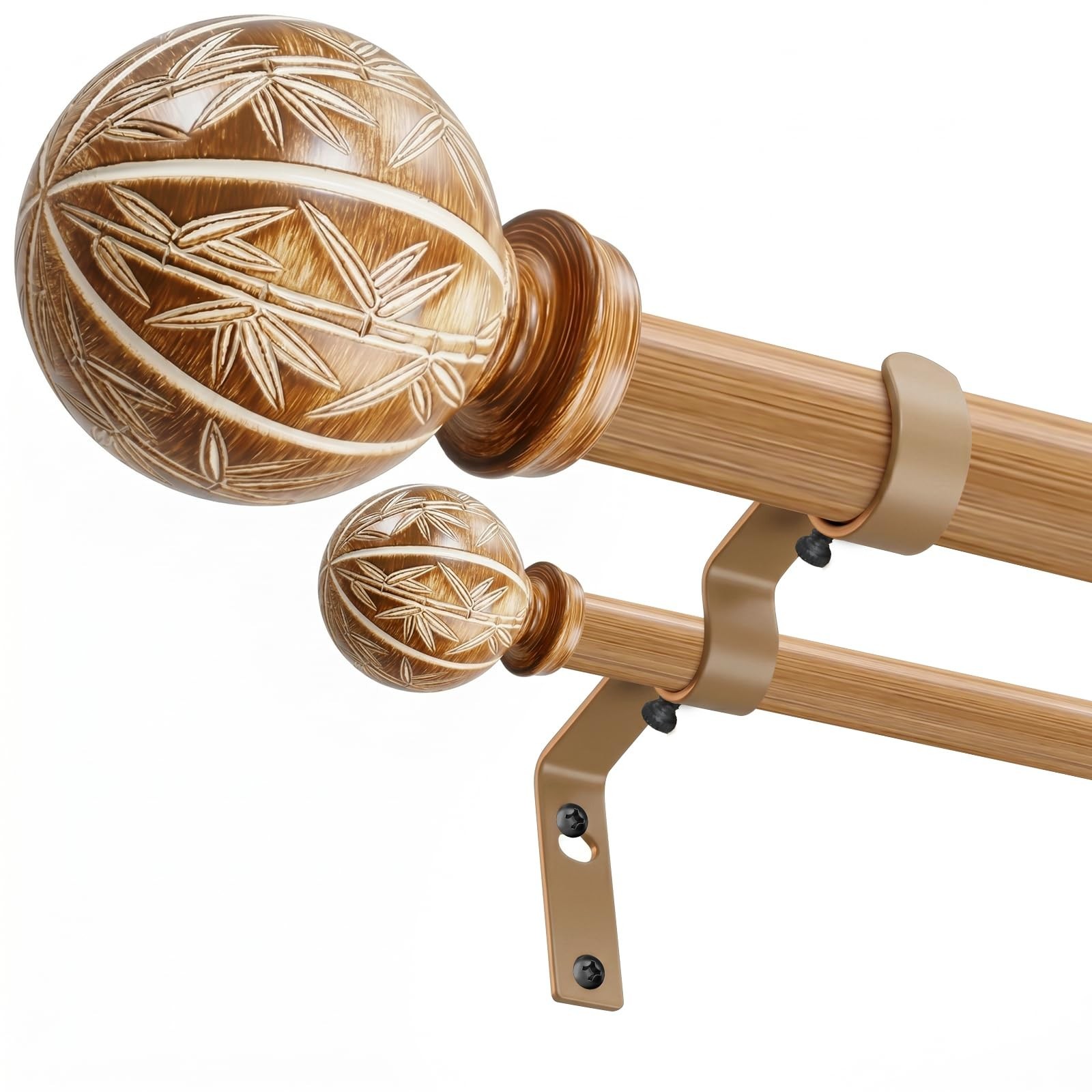 Bamboo Double Curtain Rods for Windows 72 to 144 Inches, 1-inch Diameter Heav…