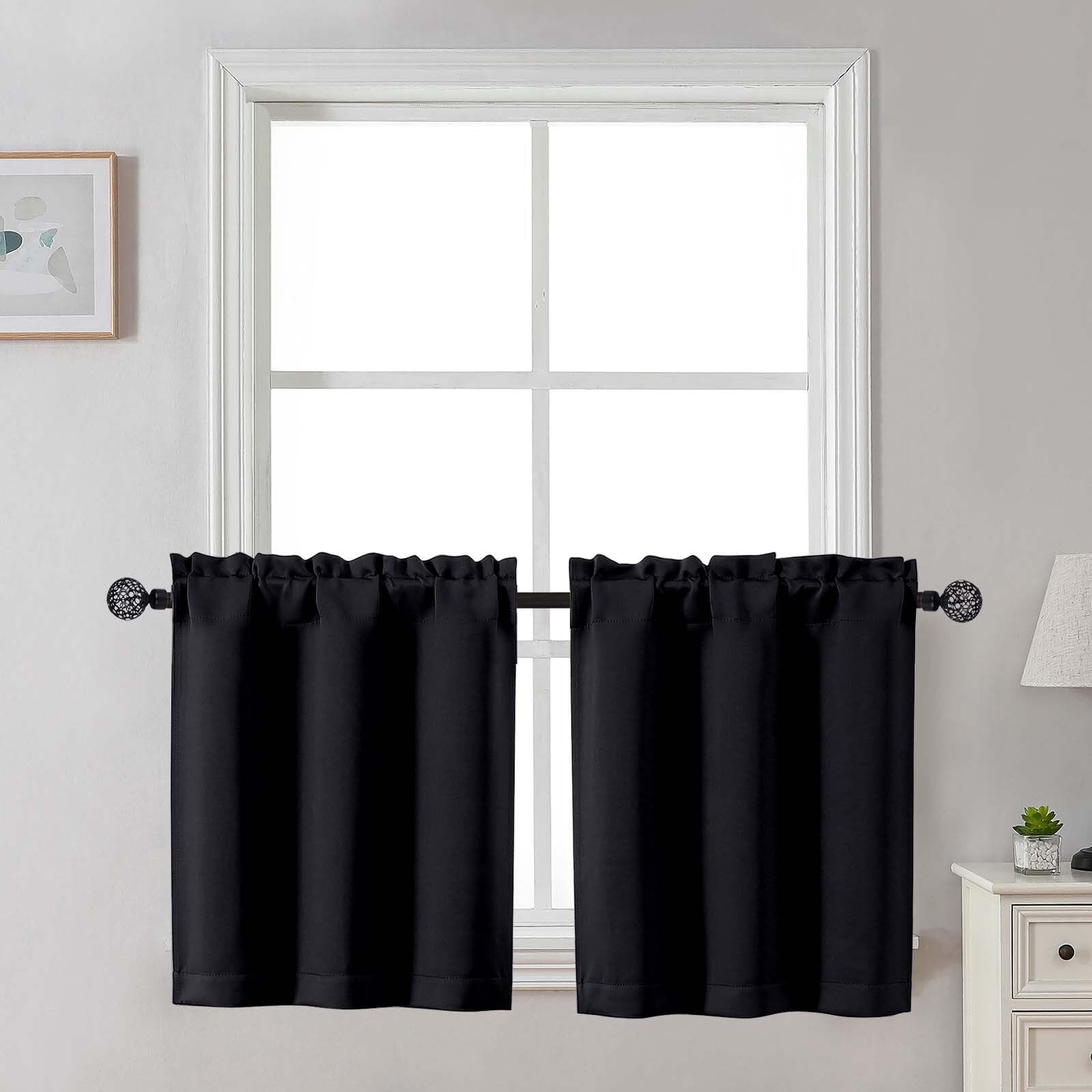 24 Inch Long Tier Curtains for Small Window, 30″W x 24″L (Pack of 2) Blac