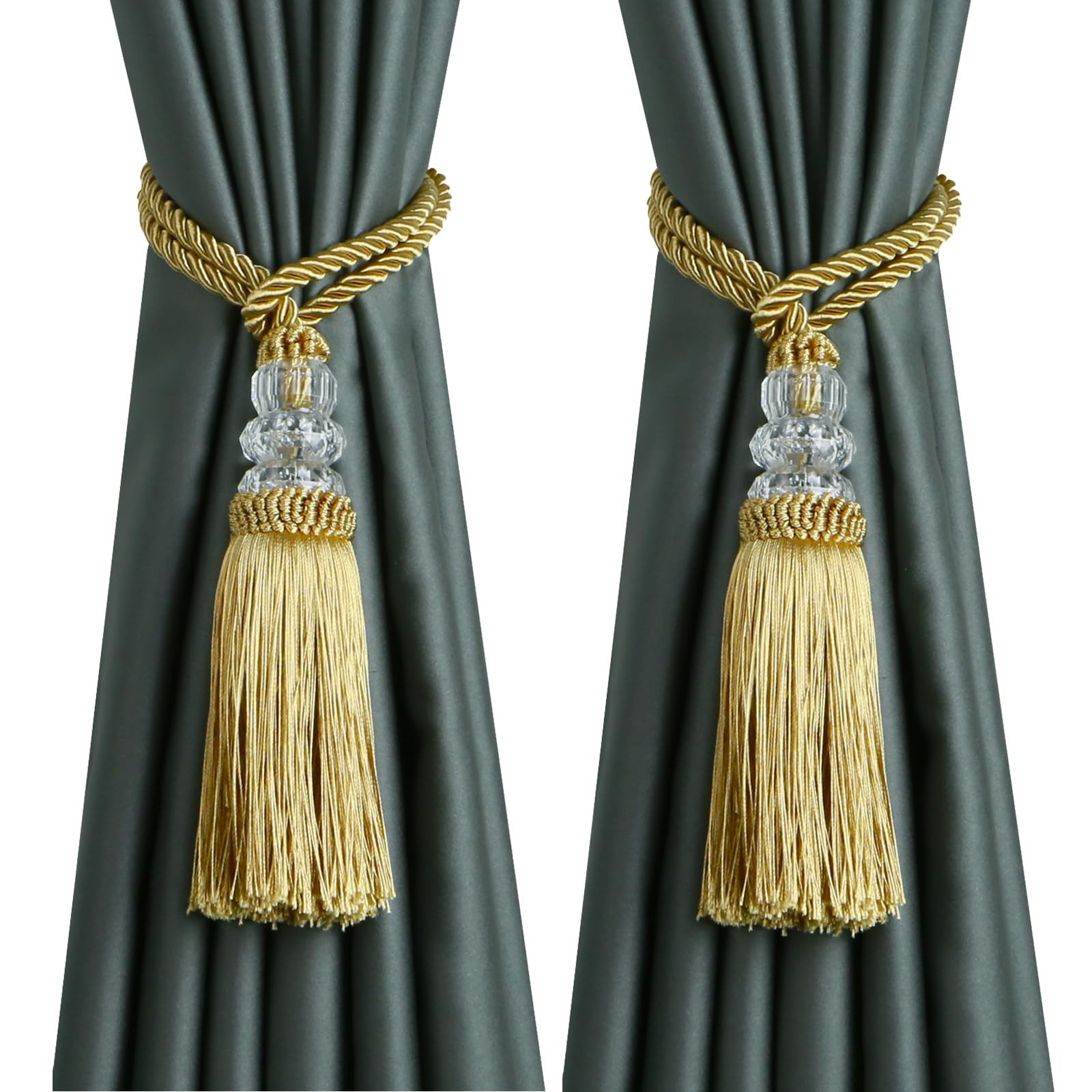 2pk Gold Curtain Tiebacks with Tassel Elegant Rope Drapery Holdbacks & Hooks