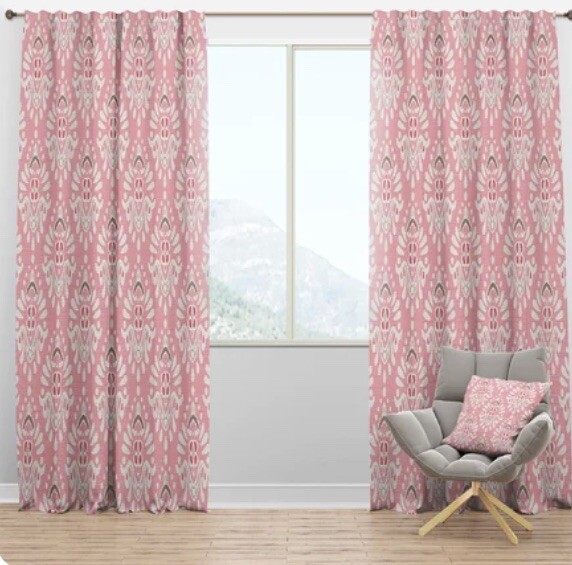 Design Art Cute Tiled Damask Pink Semi Sheer Curtain (1)Panel 52×108” $164 Open