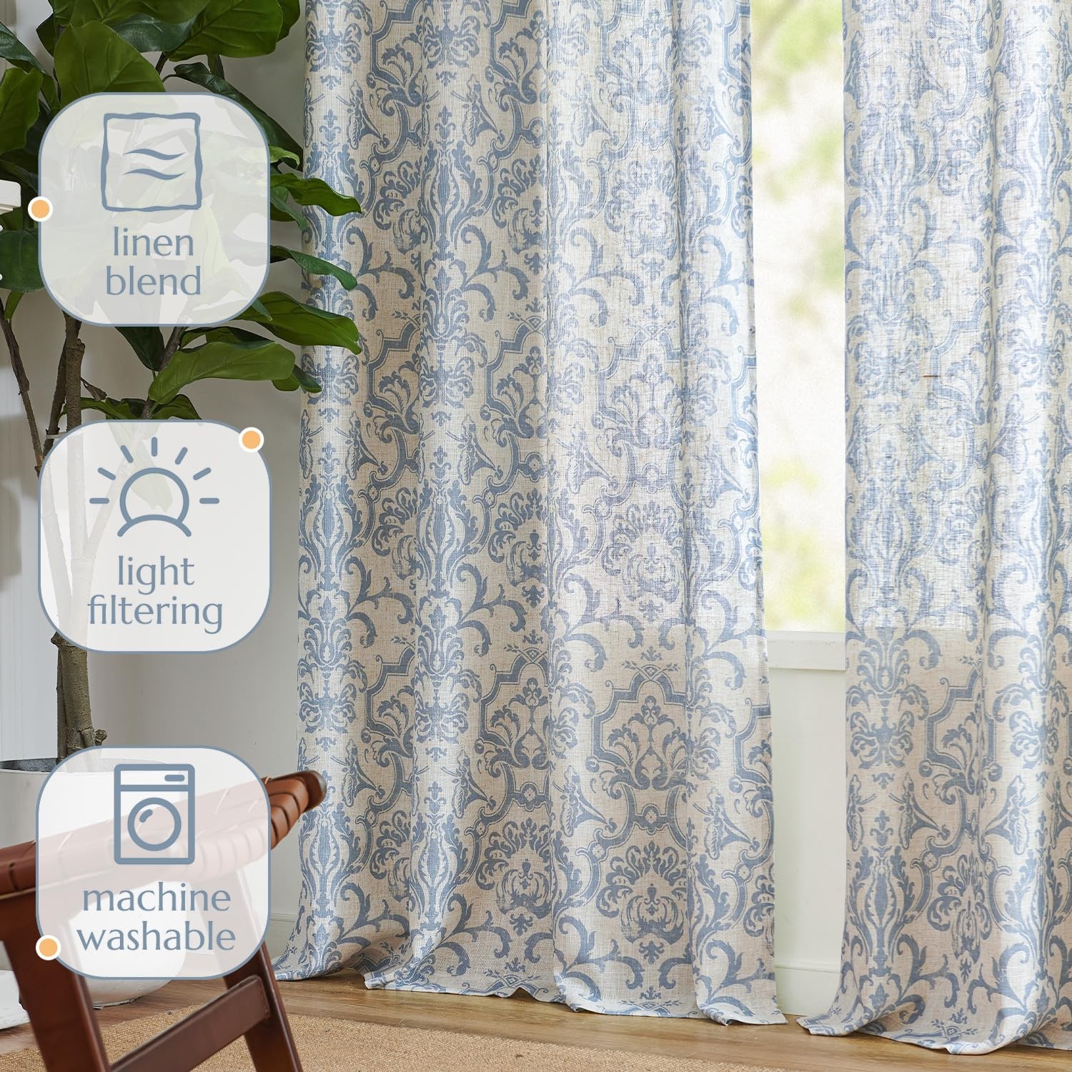 Jinchan Curtains Bedroom Light Filtering Curtains 90 Inch Length 2 Panels Set