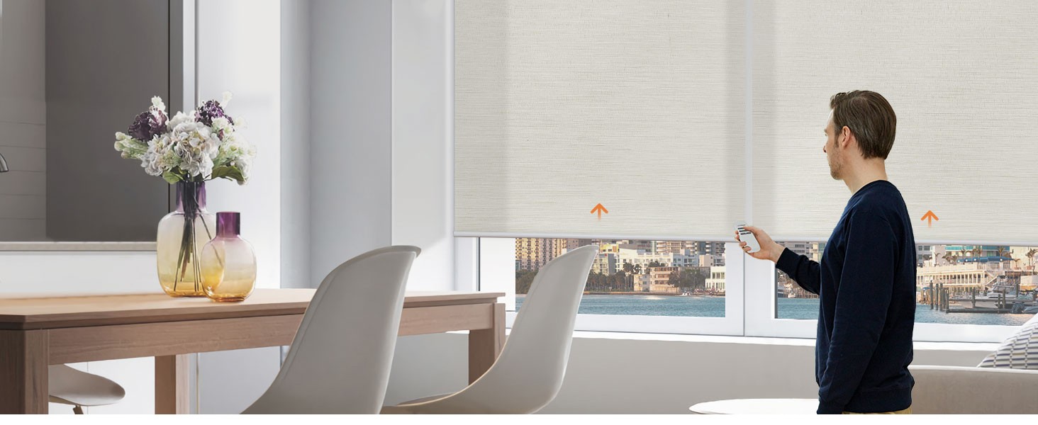 Motorized Blinds with Remote APP Control Light Filtering Roller Shades for