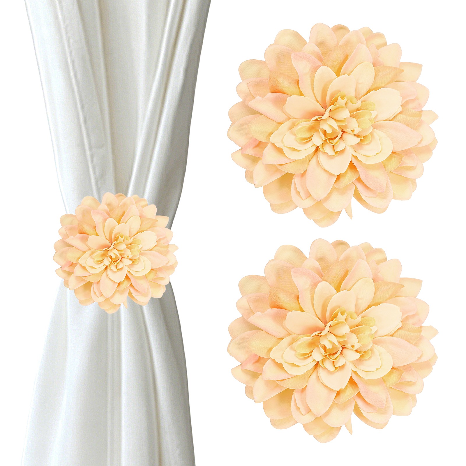 2PCS Flower Curtain Clips, Curtain Tiebacks Decorative Holdback, Orange Yellow