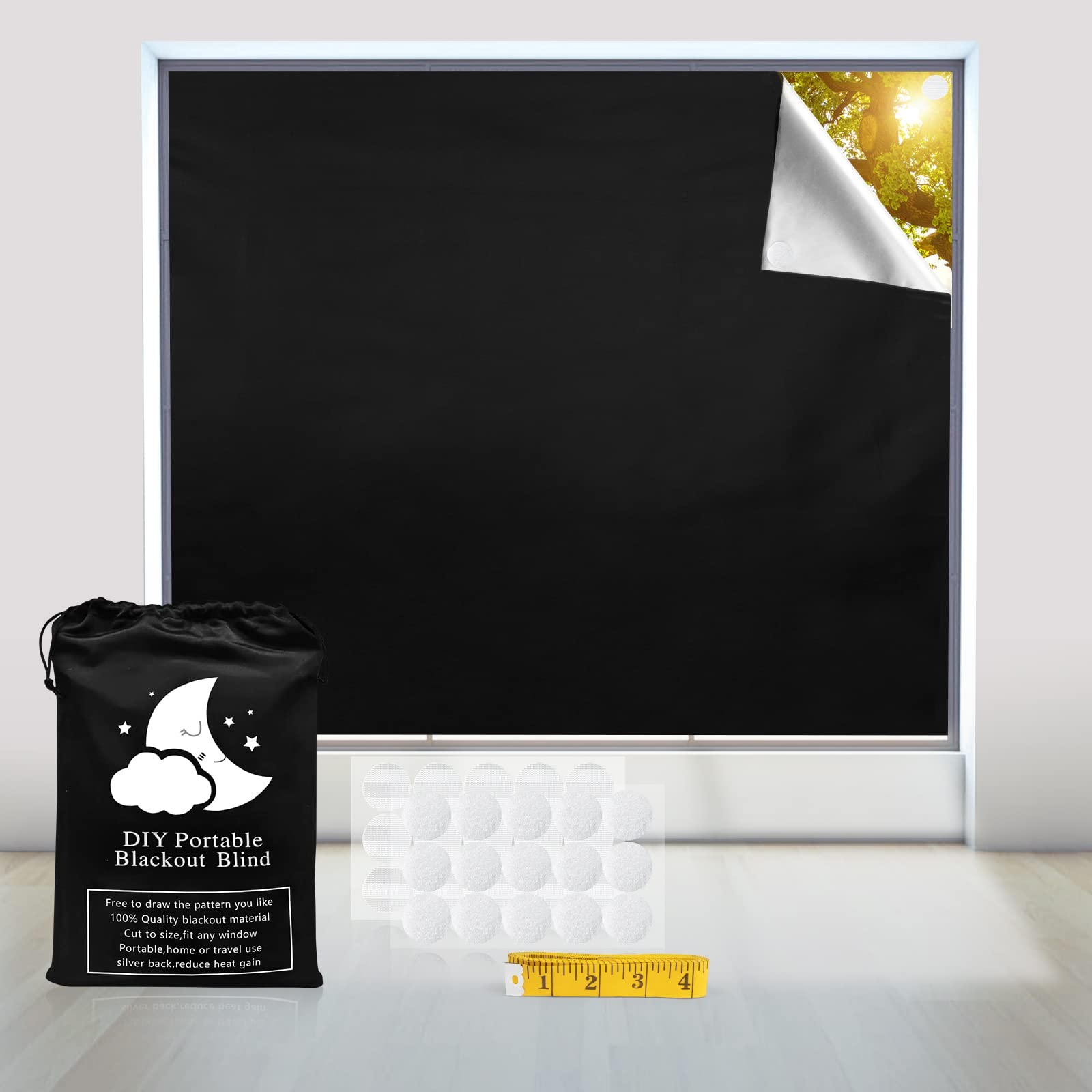 Blackout Curtains,118″ x 57″ Portable Window Curtain Shade 100% Black Out Roo…