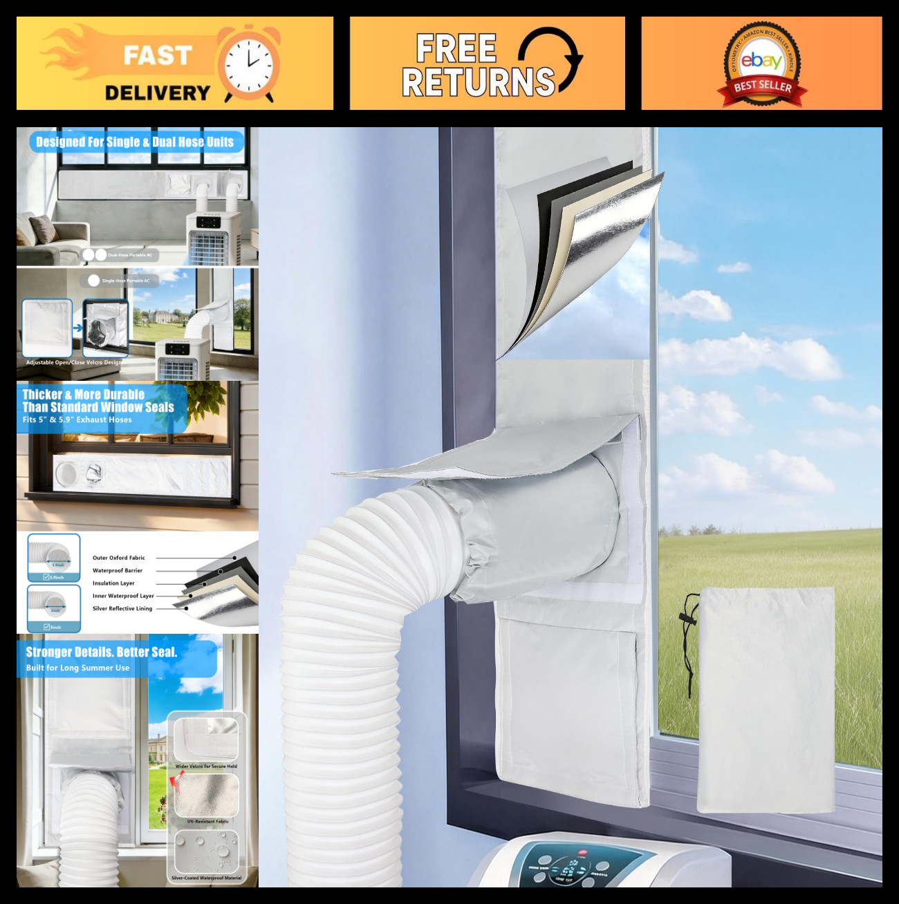Portable AC Window Seal Kit for Sliding Windows – Venting Trim/Fold-to-Fit (11×6