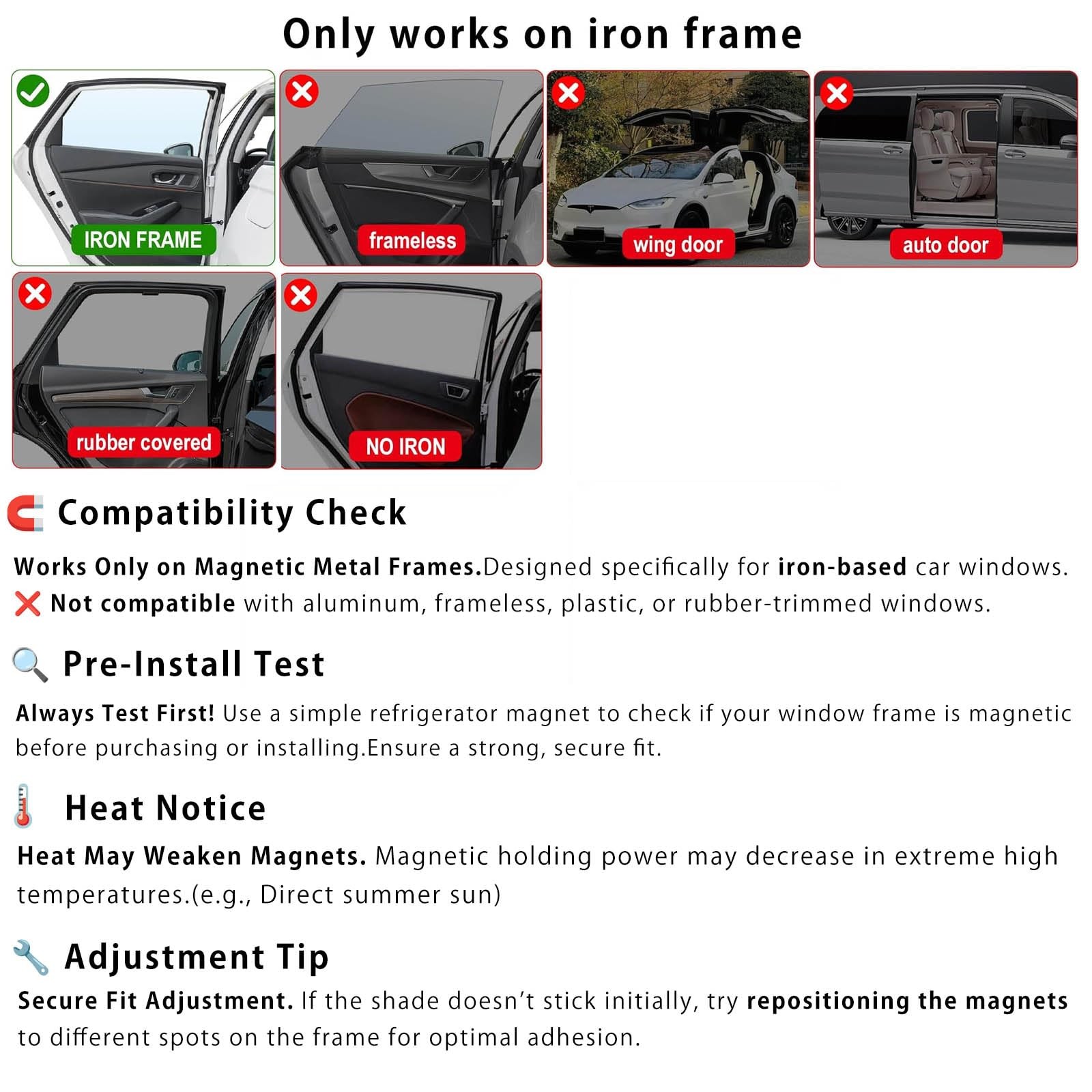 Car Window Sun Shades Curtains – Magnetic Privacy front and back-4pcs, Black
