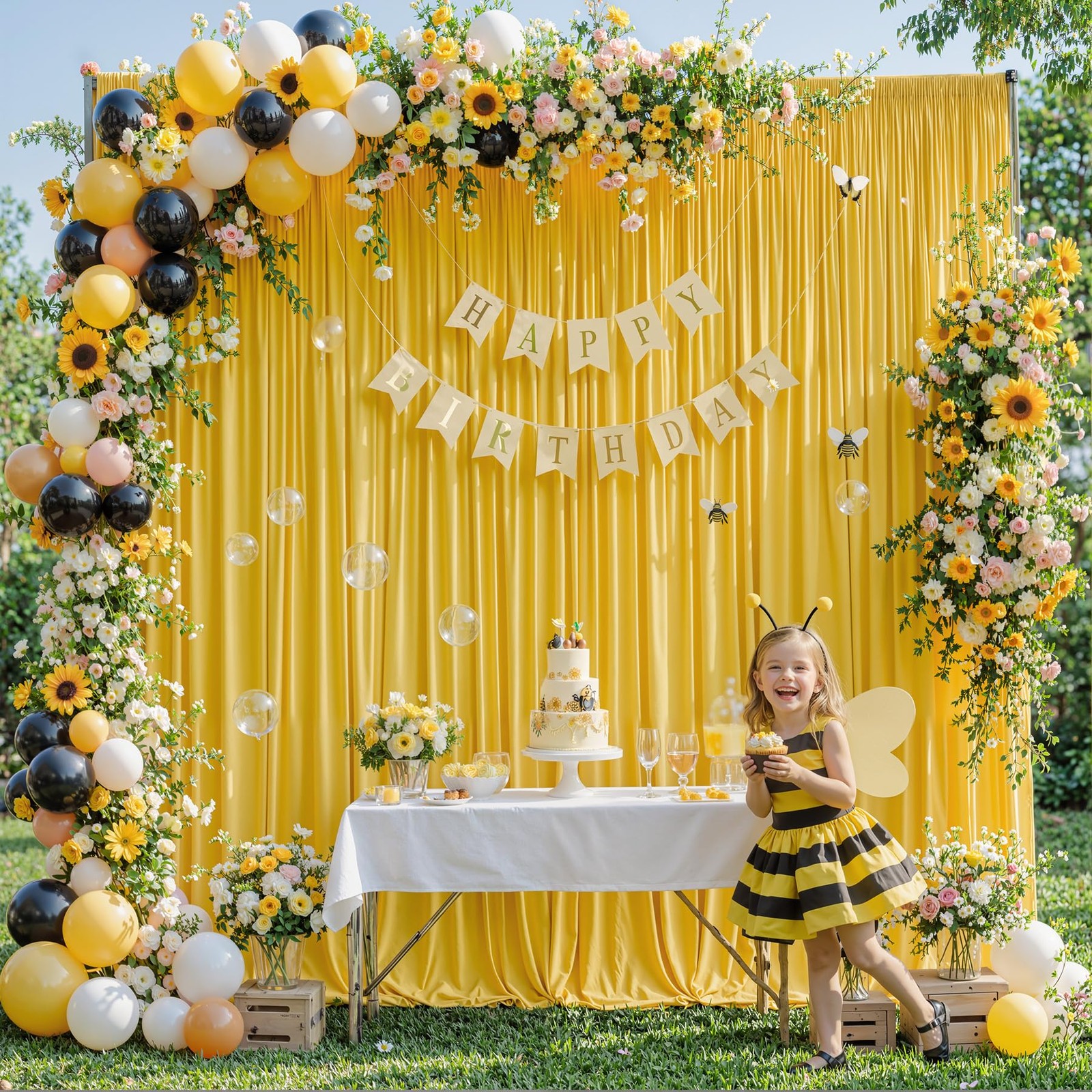 40x10ft Yellow Backdrop Curtains for Wedding W5 x H10′(8 Panels),