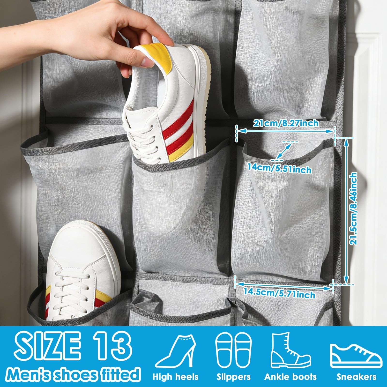 3Pcs 30 Large Pockets Dual Sided Hanging Shoe Organizer Double-Side Closet St…