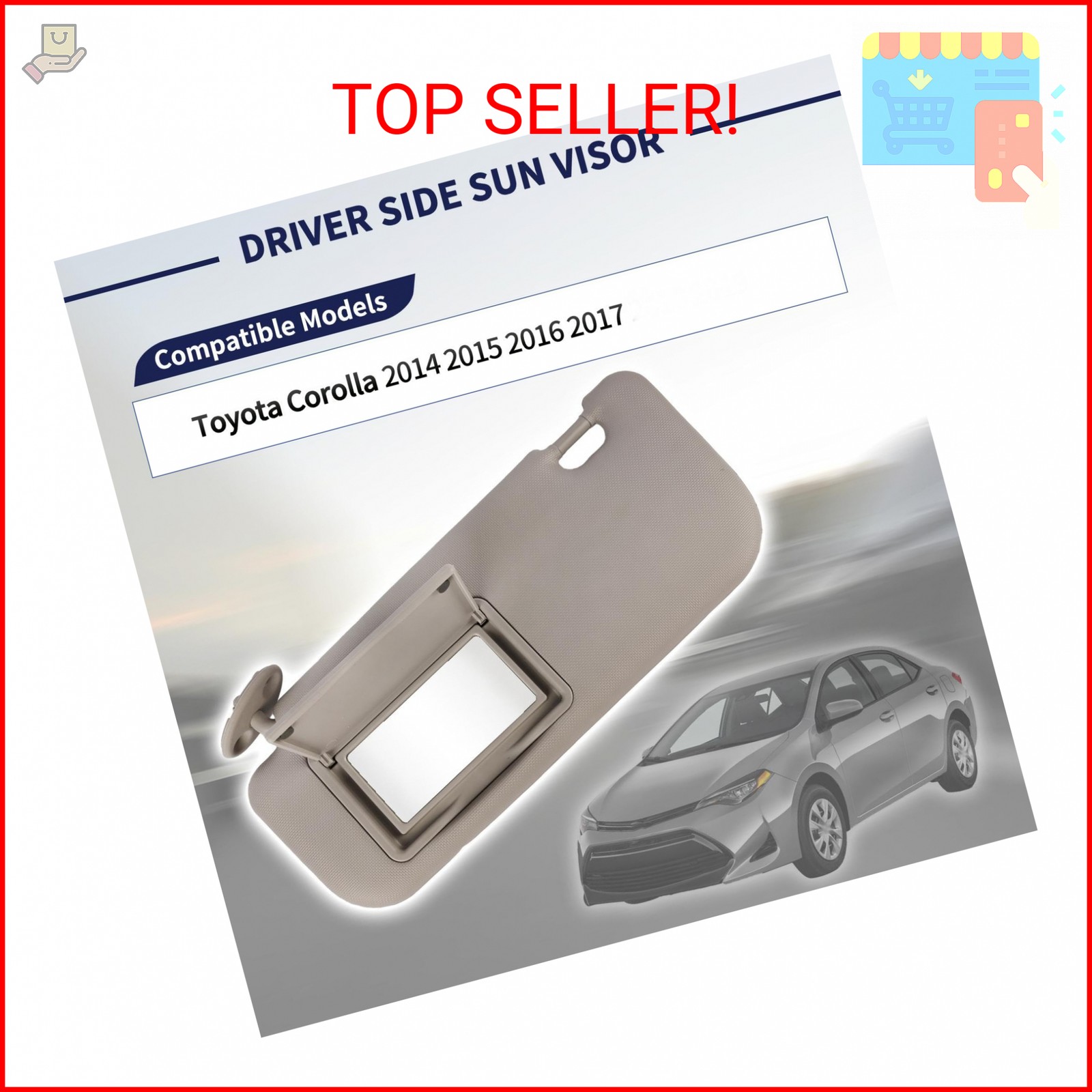 Magimaker Driver Side Sun Visor Fit for Toyota Corolla 2014 2015 2016 2017 Repla