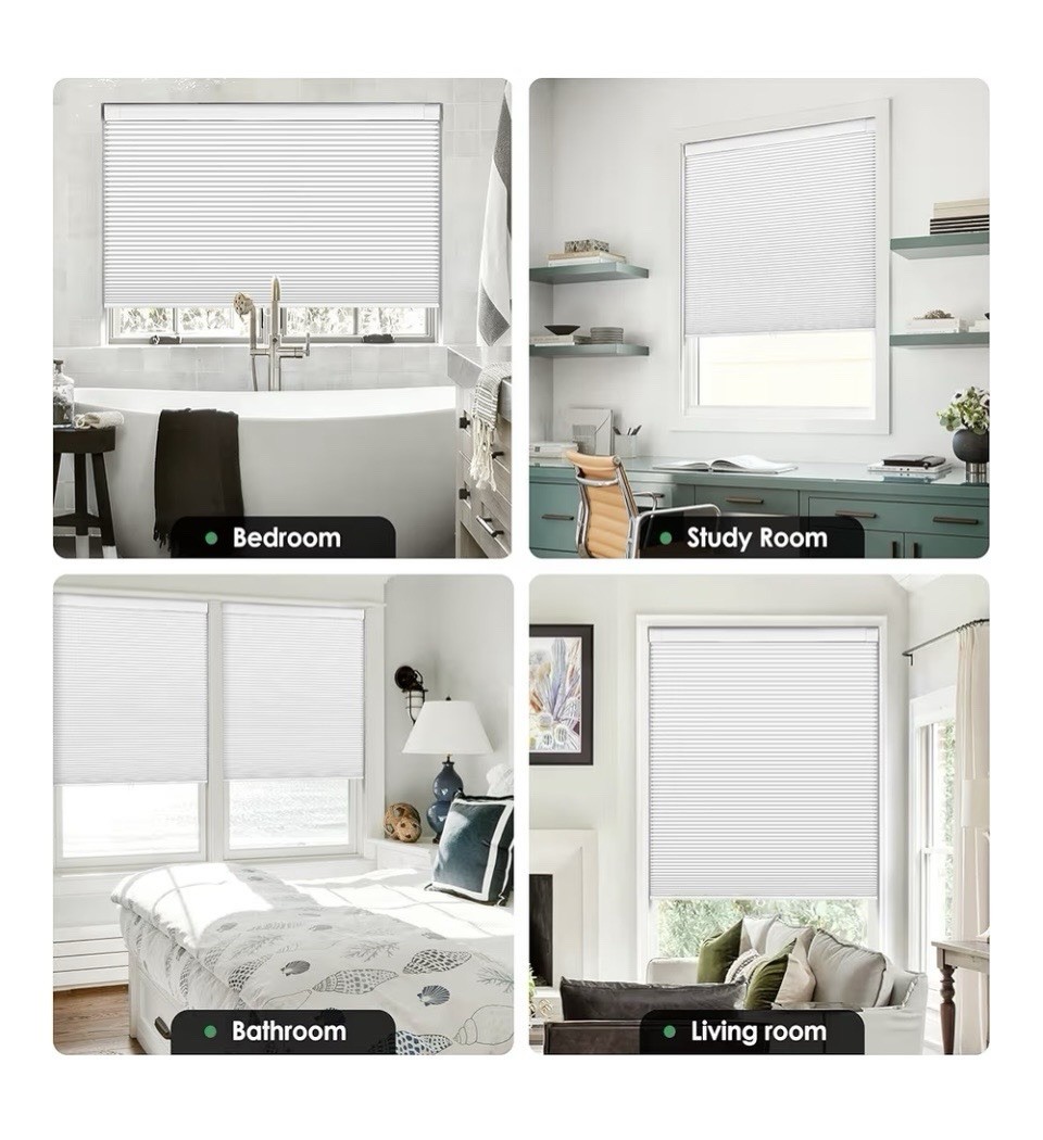 White Cellular Blinds Cordless Clampable Solid Pattern Modern Window Shade 33×48