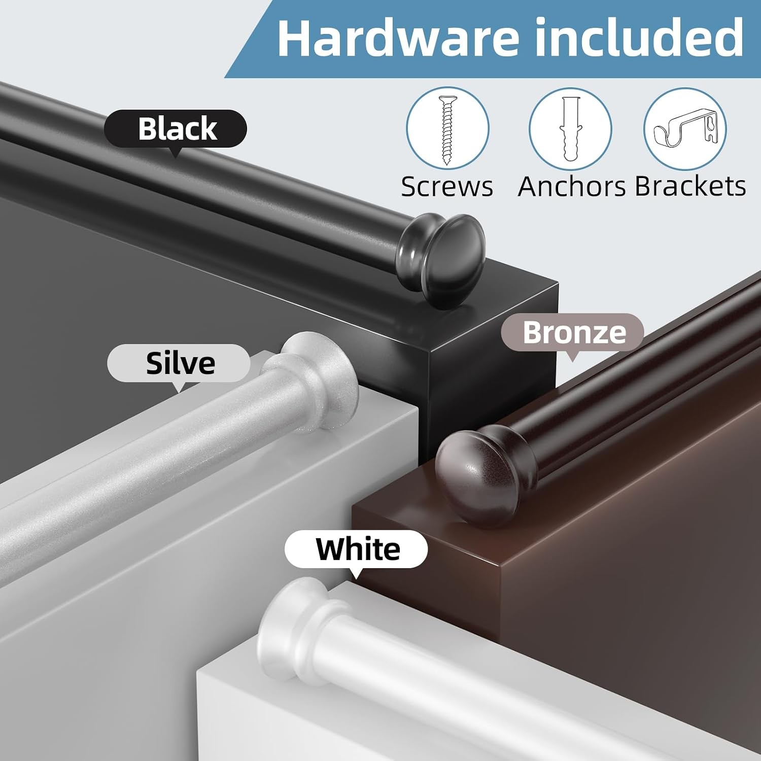 Black Curtain Rods for Windows 30 to 45 Inches with Brackets, Decorative 5/8