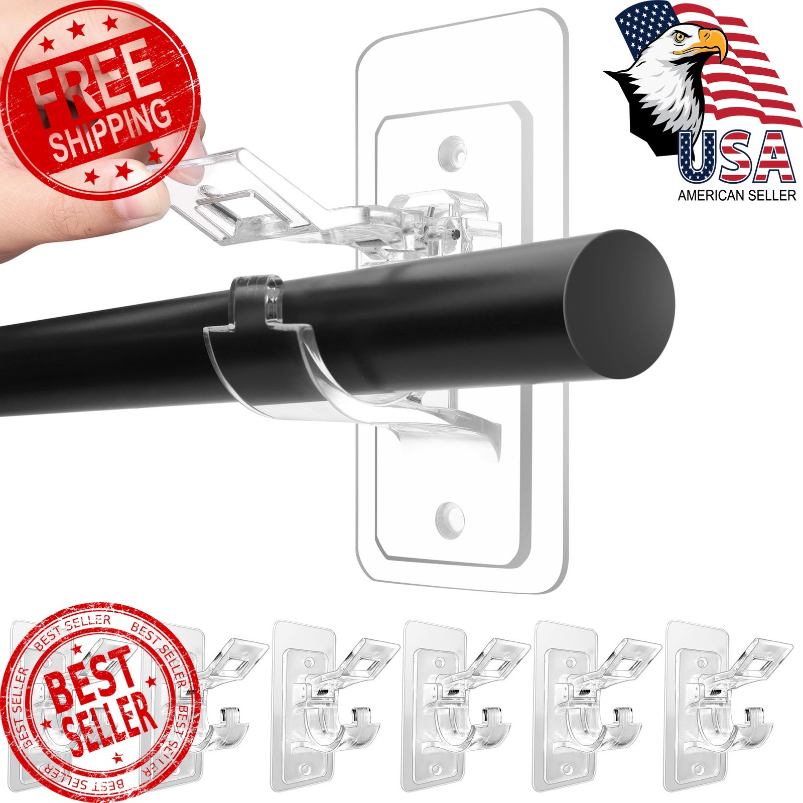 Antimbee 6 Pack No Drill Rod Holders Transparent Nail-Free