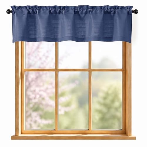 Valance for Windows – Light Filtering Faux Linen 60″W x 14″L (Pack of 1) Blue