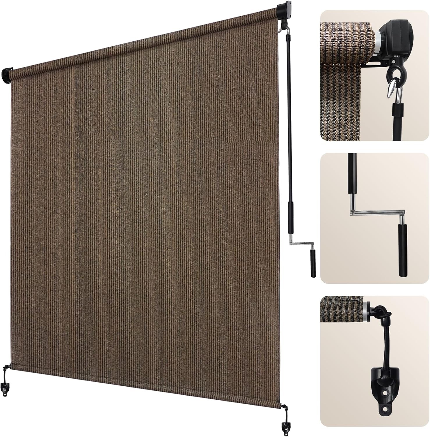 Artpuch Outdoor Roller Shade 8′ W x 6′ H, Mocha Exterior 96″W x 72″H,