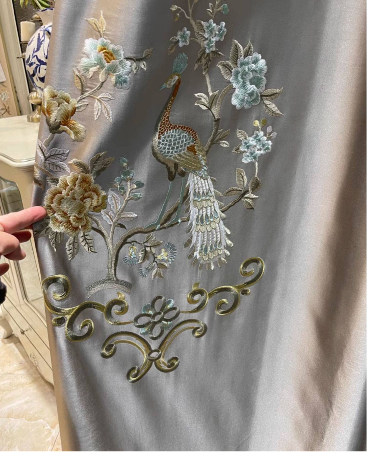 classical embroidery European valance cloth silk peacock curtain tulle M1882