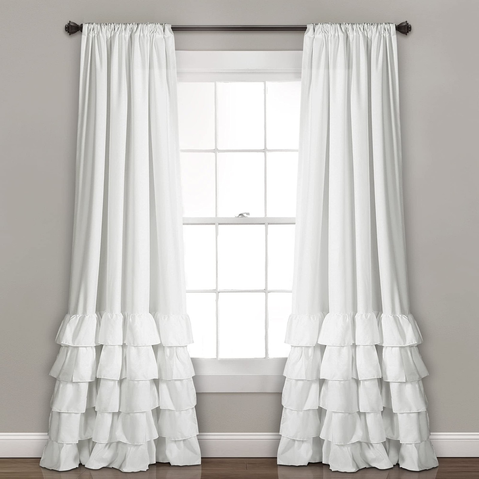 Allison Ruffle Light Filtering Window Curtain Panels Pair 40″ W x 84″ L White…