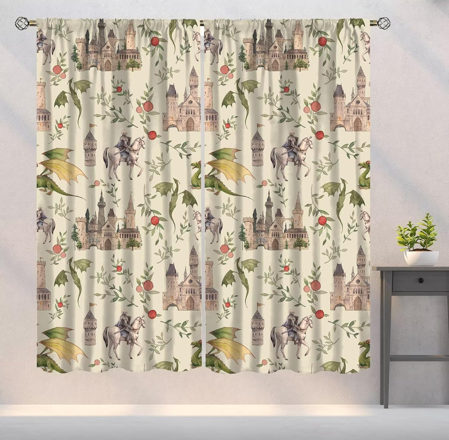 Medieval Dragon Blackout Curtains, 2 Panels 72×63 Inch, 80% Light Blocking