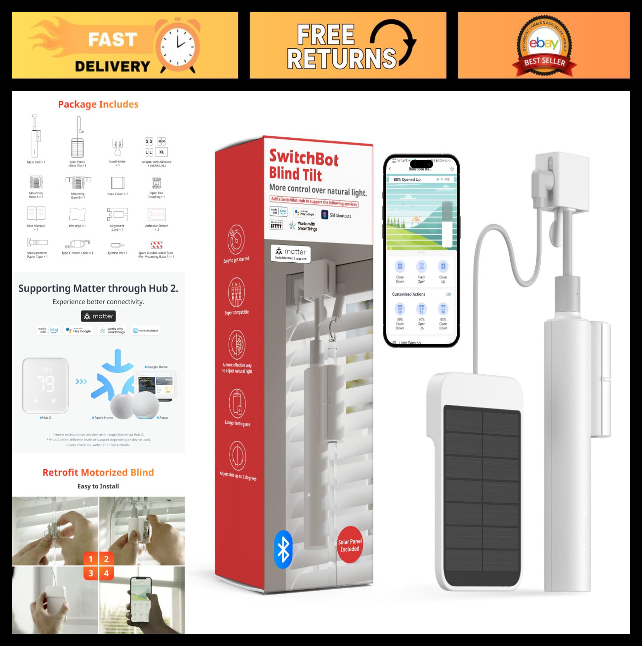Motorized Smart Blinds with Bluetooth Remote – Solar Powered, Light Sensing, Ale