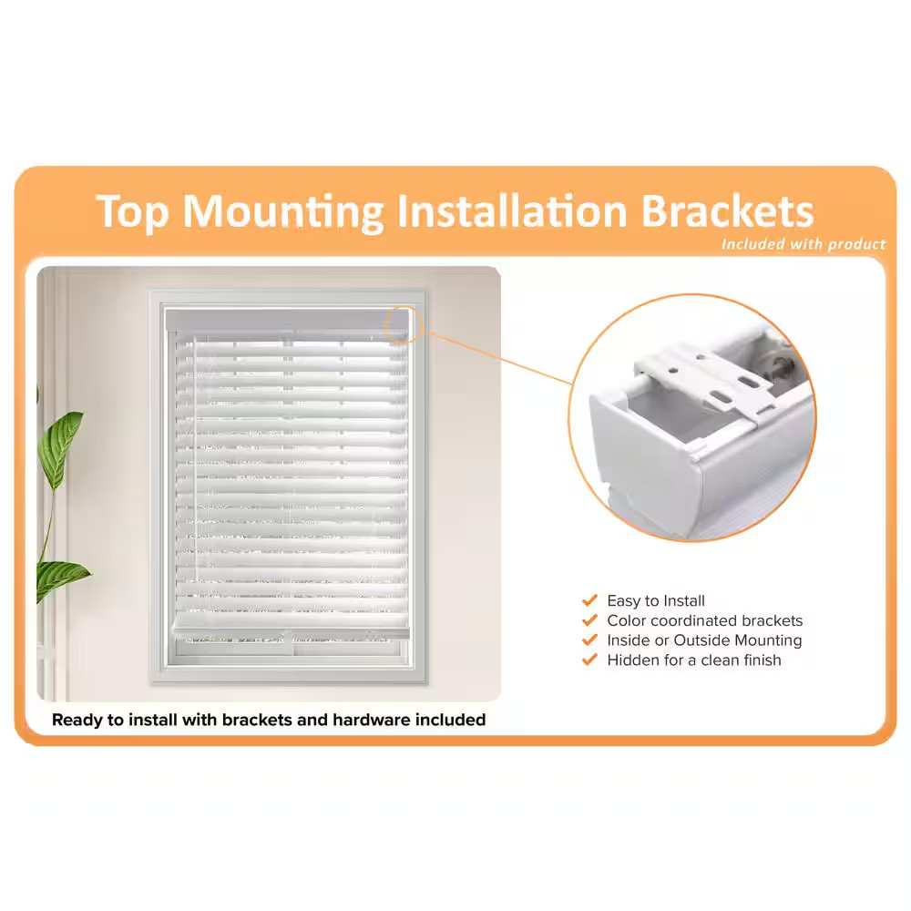 White Cordless Faux Wood Blinds for Windows with 2 In. Slats – 35 In. W X 64 In.