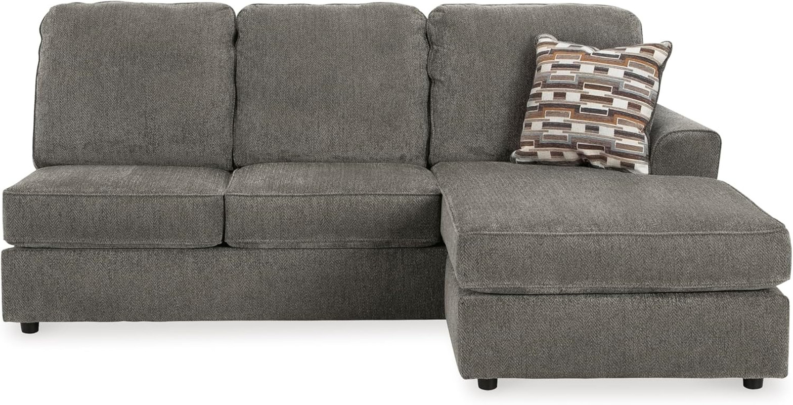Gray Herringbone Chenille 2-Piece Sectional with Chaise & Pillows