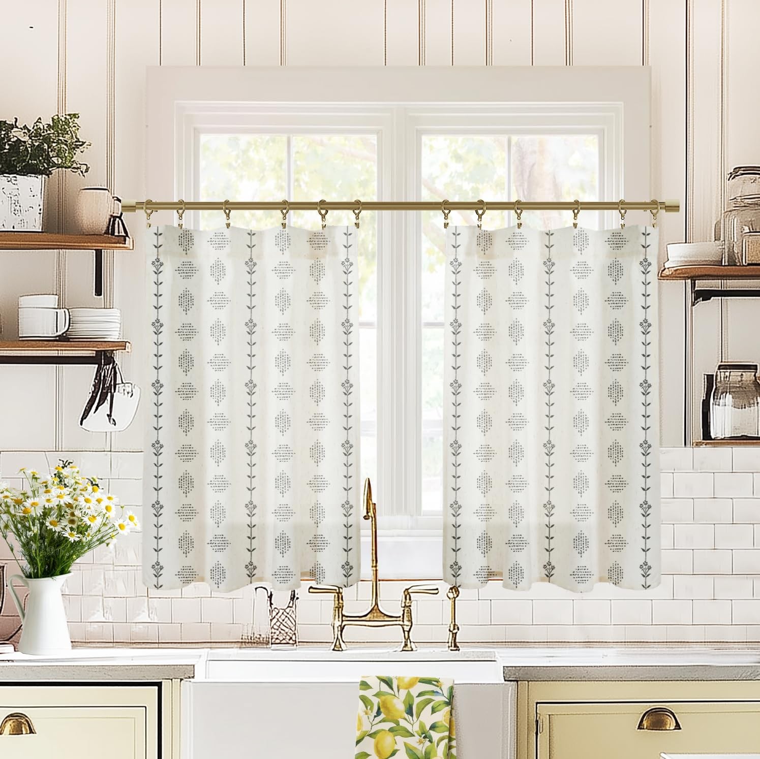 Boho Kitchen Curtains 36 Inch Length,Sheer Linen Modern Farmhouse Style Half …