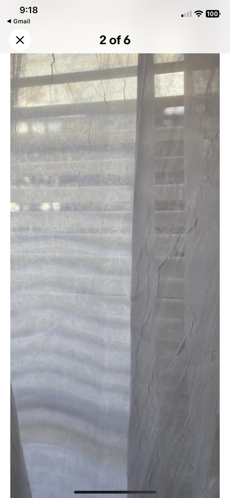 New No Pkg. Rod Pocket Sheer Window Panel (1) White 52″ x 108″ Crinkle Pattern