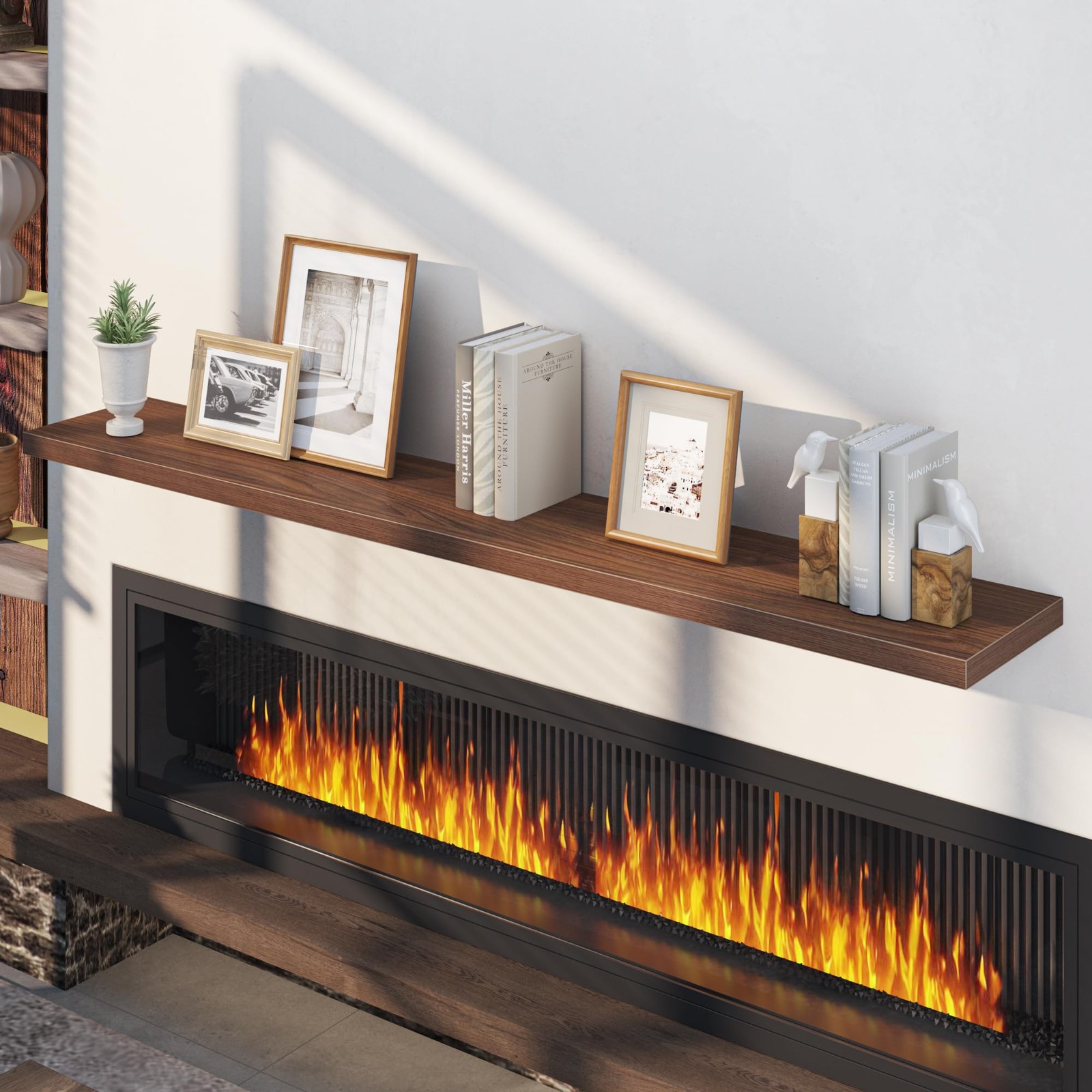72 Inch Floating Shelves, 12 Inch Deep Wall Shelf for Fireplace Mantel, Walnu…