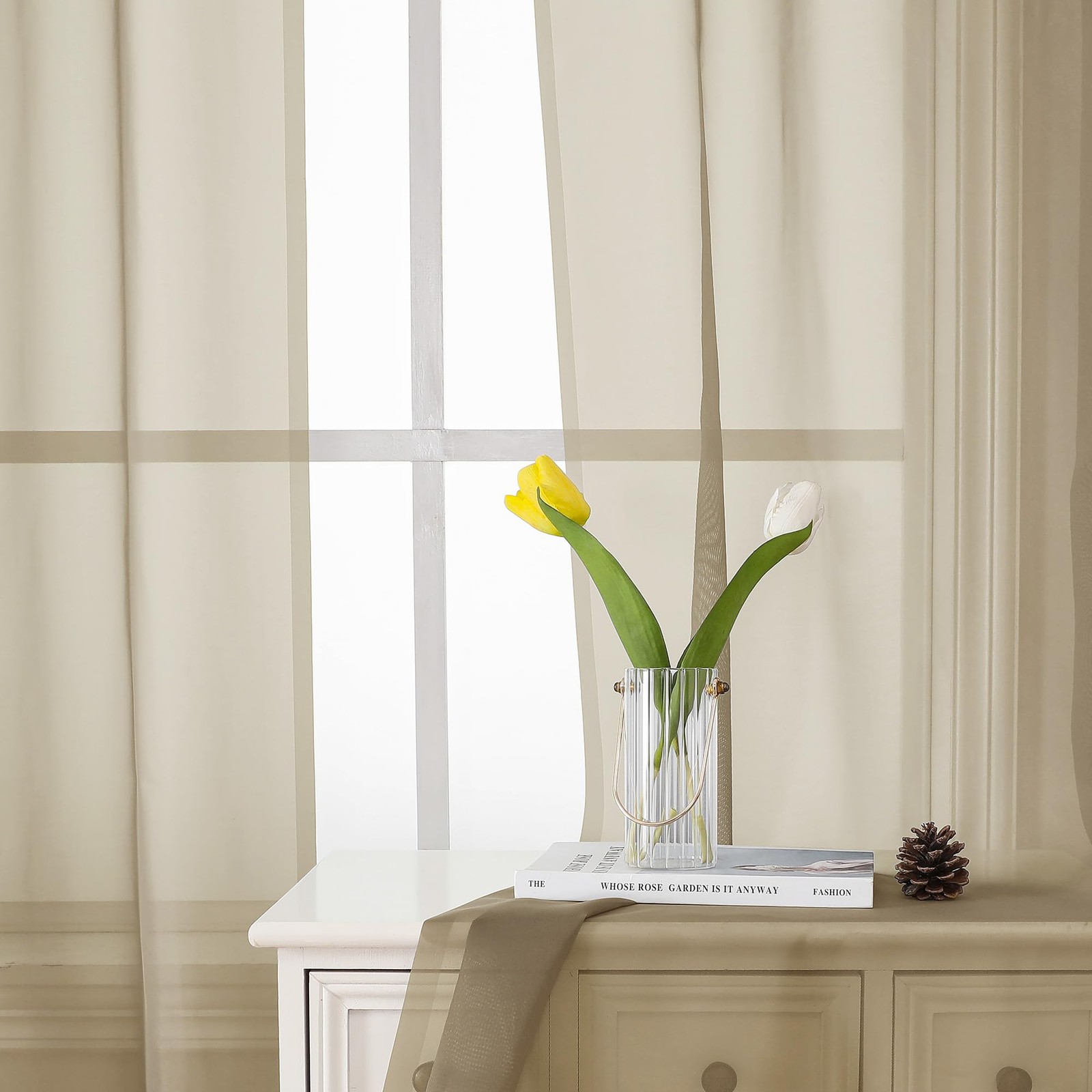 Lecloud Taupe Sheer Curtains 63 Inch Length 2 Panels, Airy & Breathable Solid Vo