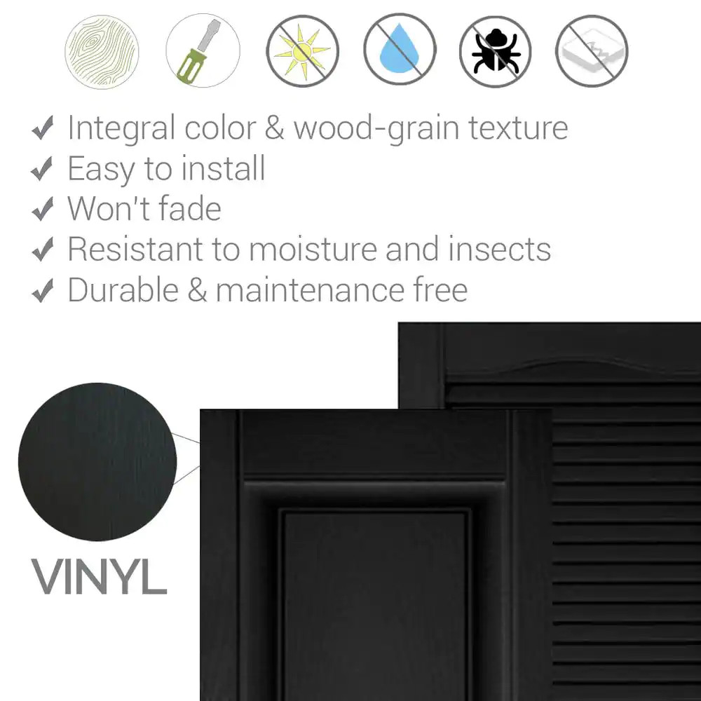 Exterior Shutter Vinyl Pair Louvered w/ Shutter Look Fasteners 14.5X60in White