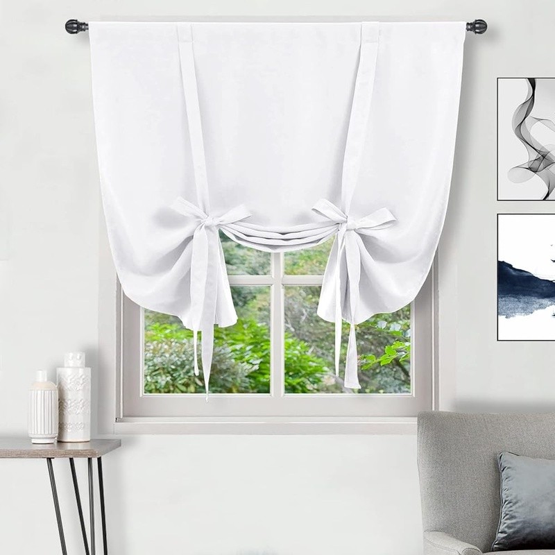 Blackout Tie Up Curtains W/ Ties Soft Polyester Insulated Window Decoration New