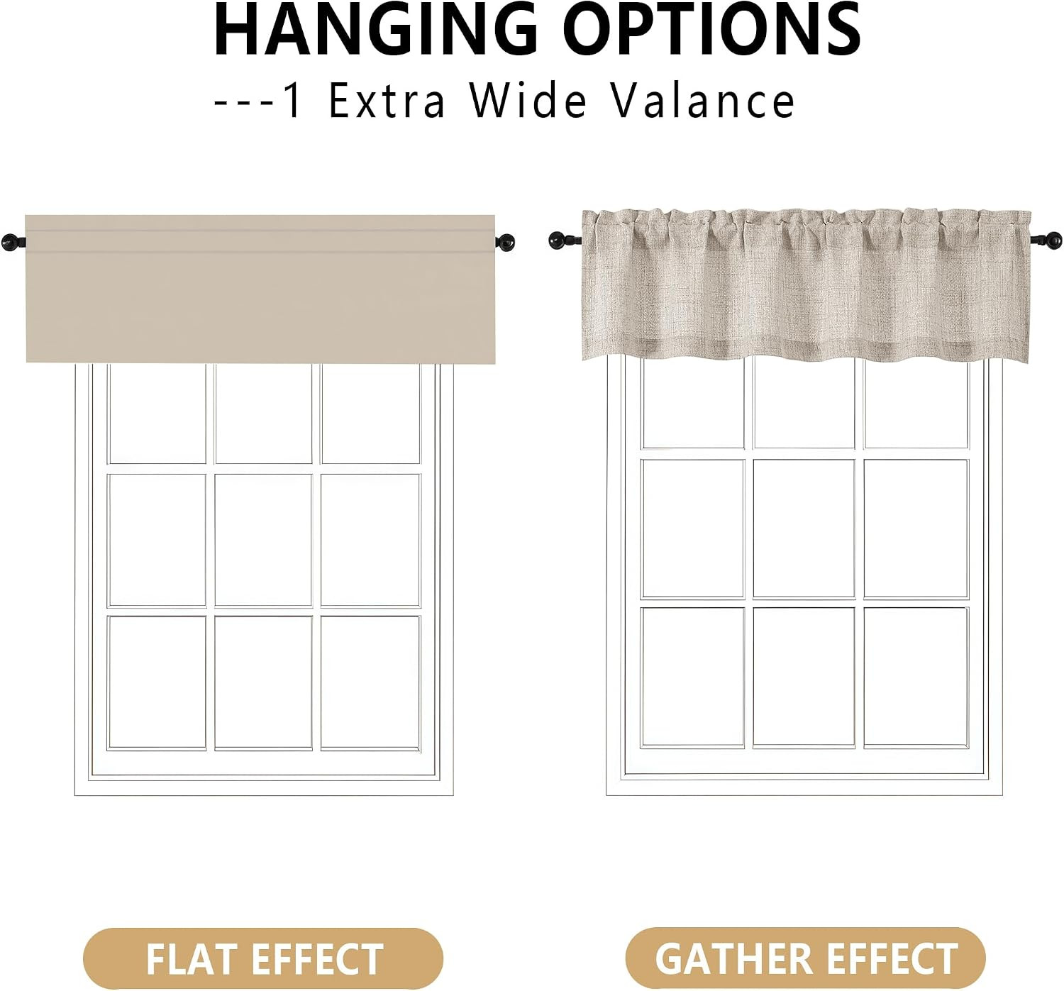 Valance for Windows, Light Filtering Faux Linen Textured Small Short Valance Kit