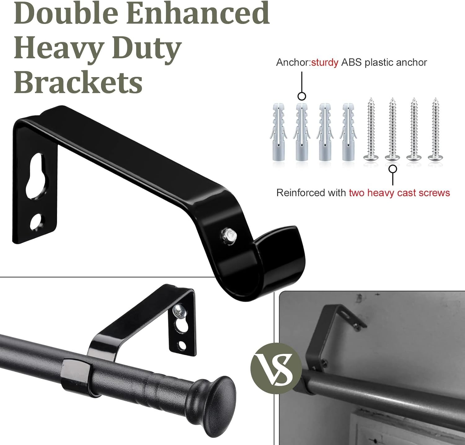 Matte Black 5/8” Curtain Rods for Windows 28-50” – Includes Mounting Hardware
