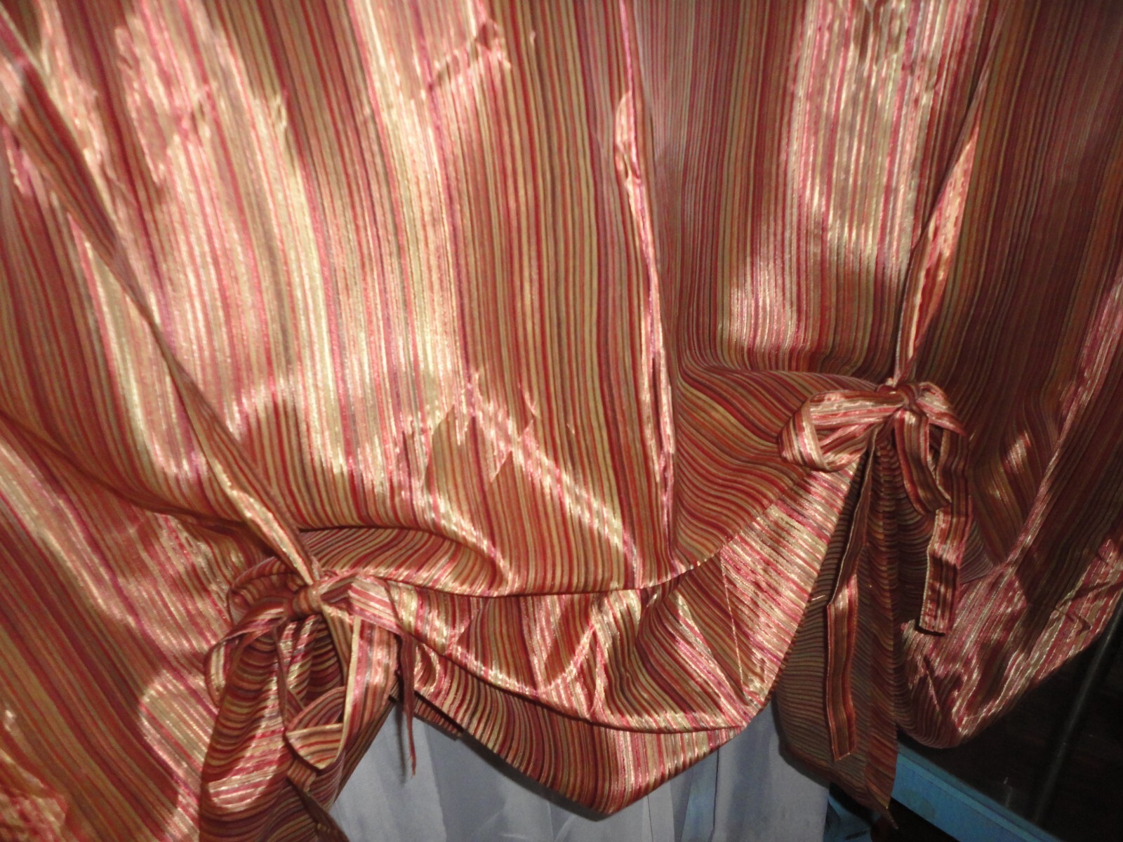 ALLIANCE STRIPE SHEER Geranium (color) RUST GOLD (1) TIE UP VALANCE 50×63”