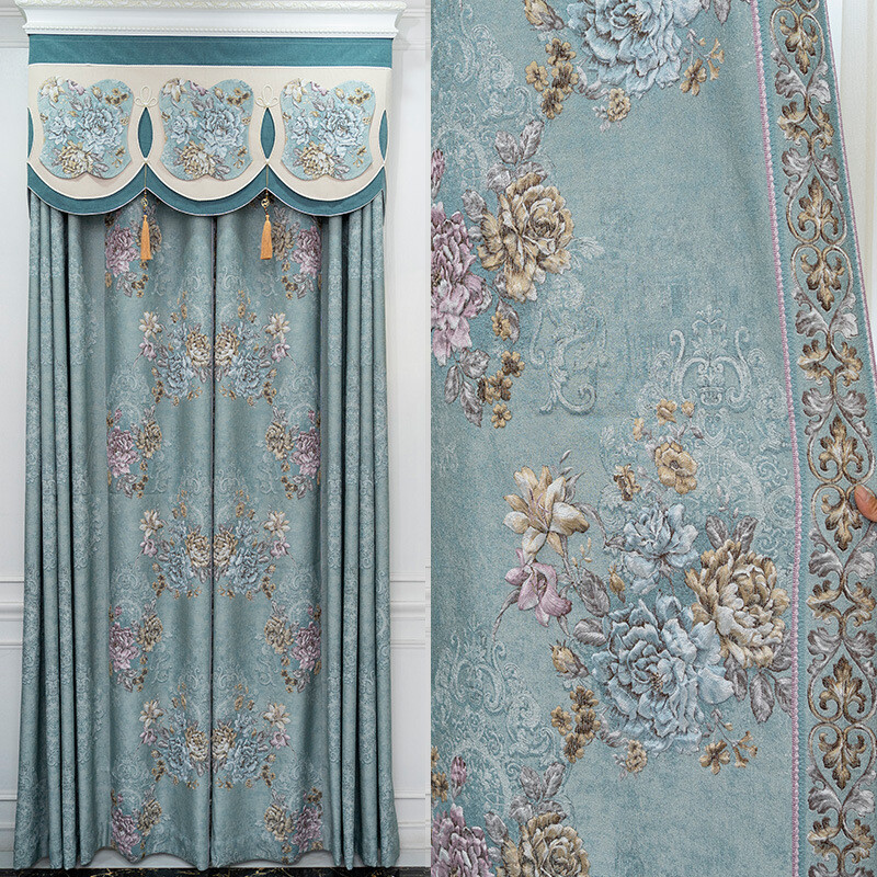 American high precision jacquard bue cloth blackout curtain valance drape C1628