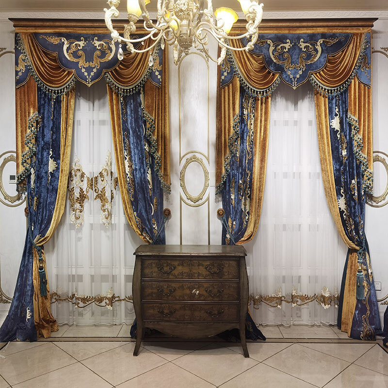Custom American high-grade blue embroidery velvet cloth curtain valance C1386