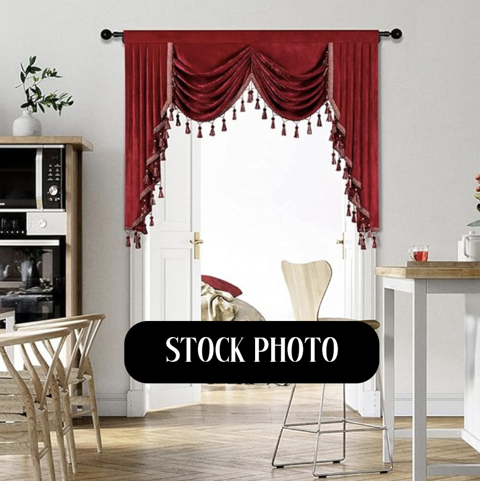 59″W – Thick Burgundy Chenille Waterfall Window Curtain Valance