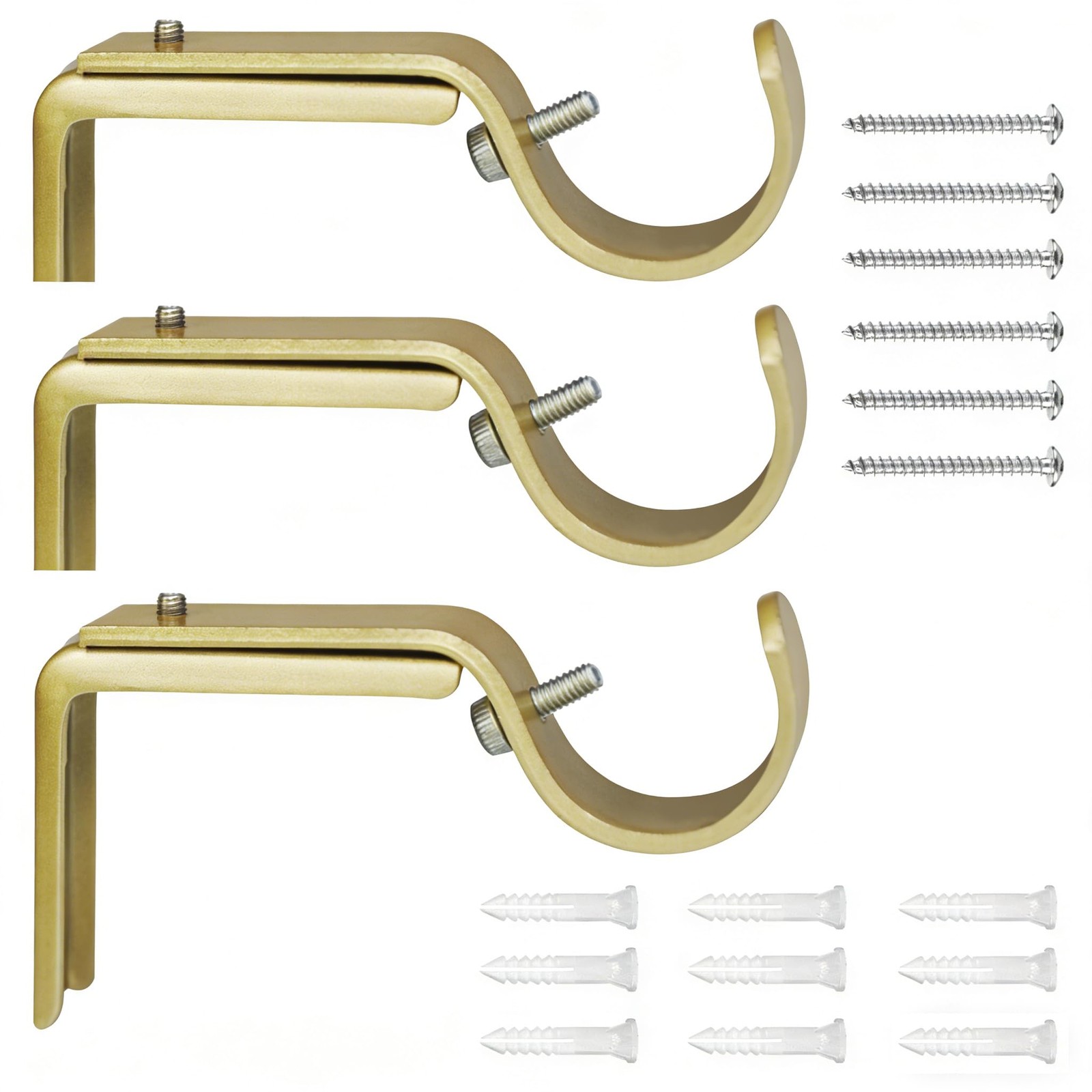 3 PCS 1Inch Curtain Rod Bracket Heavy Duty Adjustable Wall Mount Gold Yellow