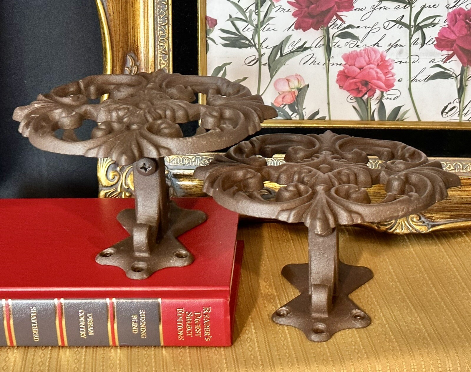 2 Large Drapery Medallion Cast Iron Curtain Tieback Holdbacks Vintage Heavy 6.5″