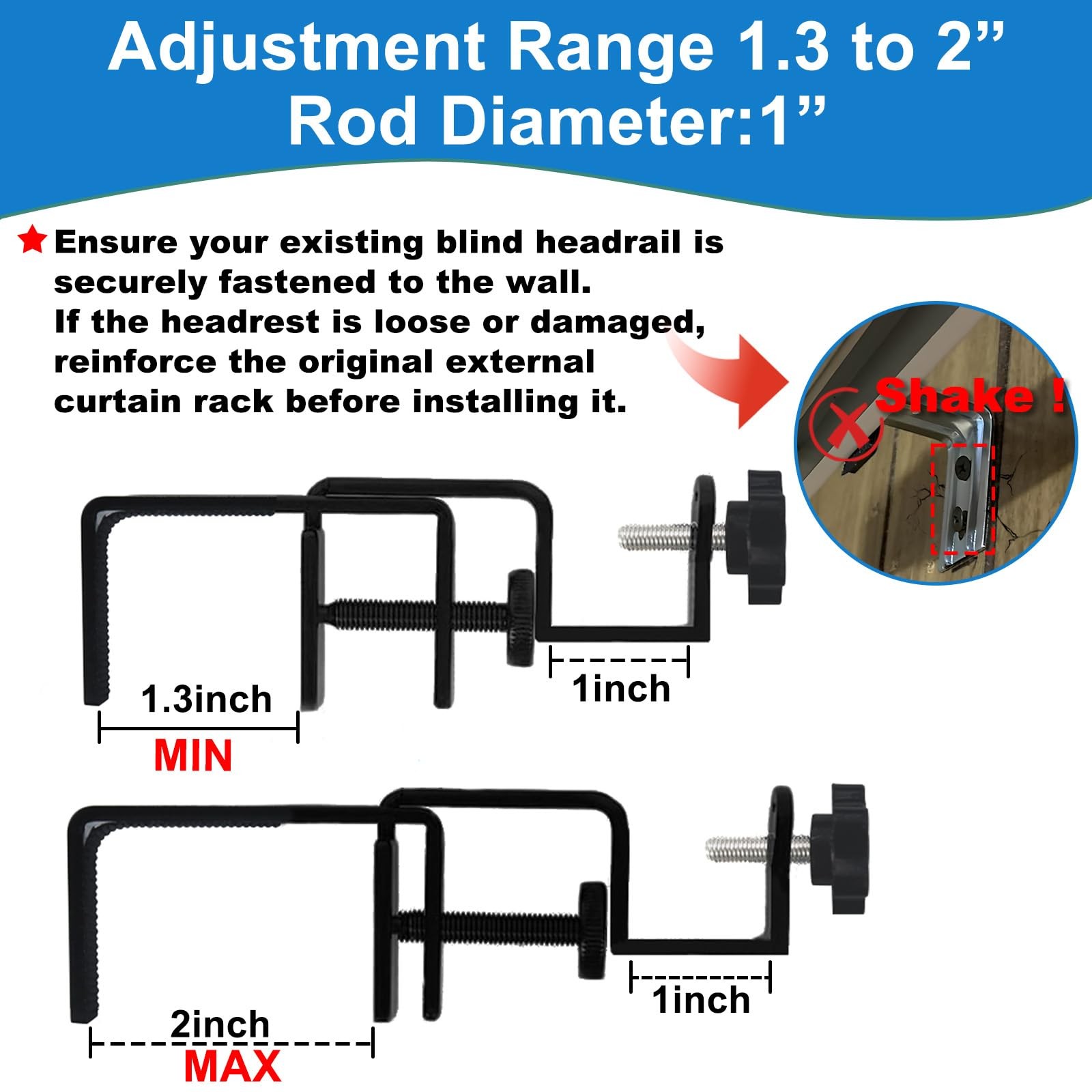 2 Pcs Black Outside Mounted Blinds Curtain Rod Brackets