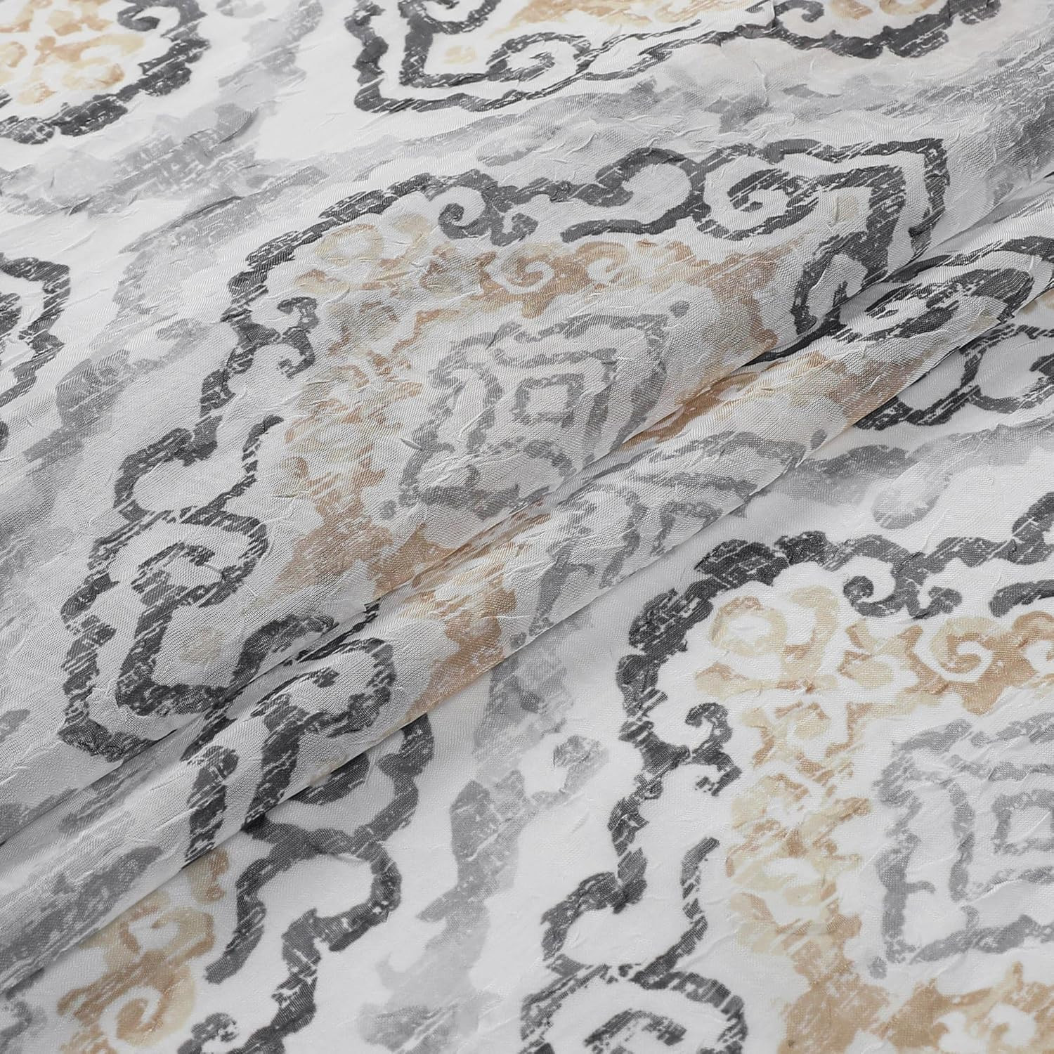 Printed Sheer Curtains 84 Inches Long 2 Panels Set, Light Filtering Crinkle Crus