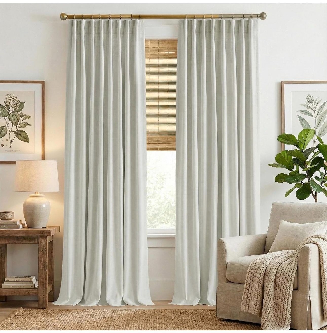 Room Darkening Faux Linen Curtains Natural W50 x L120 Inches 2 Panels