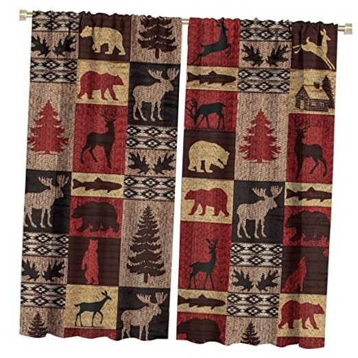 Blackout Curtains – Rustic 42″W x 45″L (Pack of 1) Vintage Check Black Bear