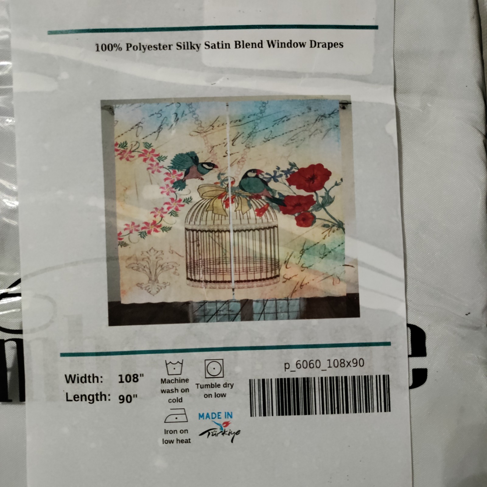 Birds On Bird Cage And Flowers Window Curtains