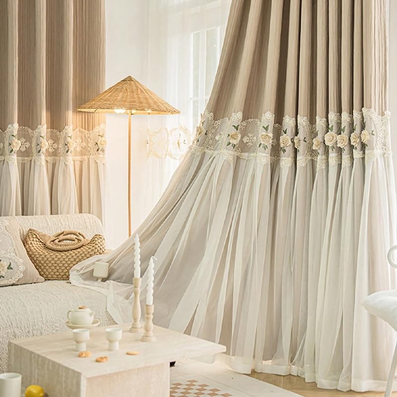 1PC Cloth and Yarn Integration Curtains,Home Curtains Blackout,Suitable for b…